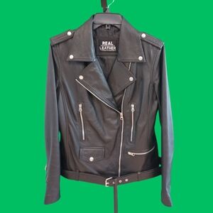 Real leather biker jacket